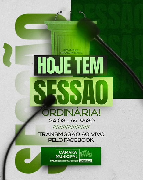 Câmara Municipal de Soledade realiza Sessão Ordinária nesta segunda-feira (07), às 19h30